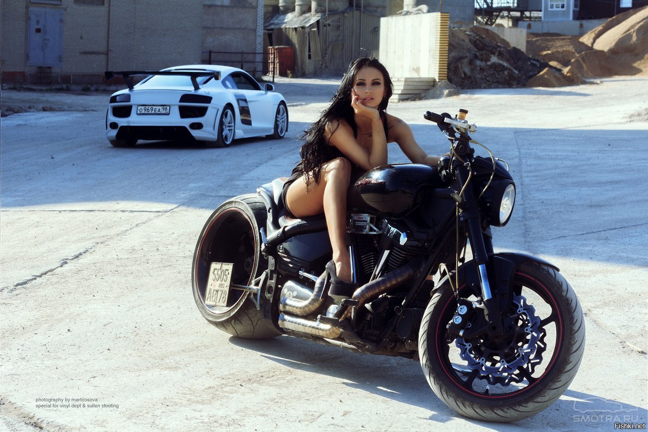 Sexy model Brunettes on a motorcycle in San Diego